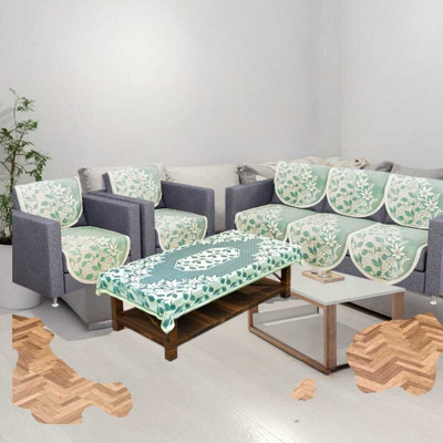 Flavio Polyester 3 Seater Sofa Floral Cover(Pack of 7 Green)