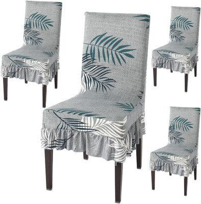 HOKiPO Polyester 4 Seater Chair Floral Cover(Pack of 4 Grey)
