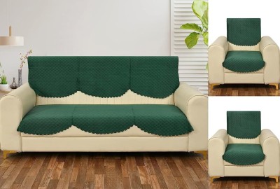 Hardeep Velvet Geometric Sofa Cover(Bottle Green Pack of 6)