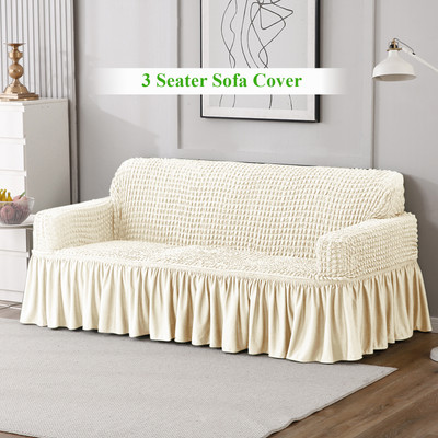 HOKiPO Polyester 3 Seater Sofa Plain Cover(Pack of 1 Cream)