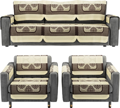 KUBER INDUSTRIES Cotton 3+2 Seater L-Shape Sofa Geometric Cover(Pack of 16 Yellow, Brown)