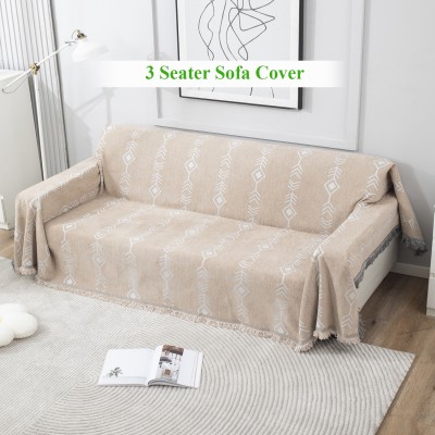 HOKiPO Chenille Abstract 3 Seater Sofa Cover(Beige Pack of 1)