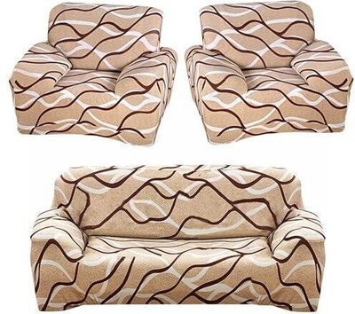 B BESTILO Polyester 3+1+1 Seater Sofa Geometric Cover(Pack of 1 Beige)