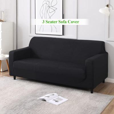 HOKiPO Polyester 3 Seater Sofa Plain Cover(Pack of 1 Black)