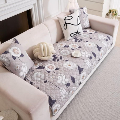 Home Cloud Cotton 3 Seater Sofa Floral Cover(Pack of 1 Grey)