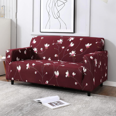 HOKiPO Polyester 2 Seater Sofa Floral Cover(Pack of 1 Wine Red Flowers)