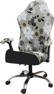 HOKiPO Polyester 1 Seater Chair Floral Cover(Pack of 1 Stretchable Gaming Chair Cover, Feather Brown Floral)