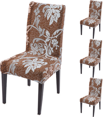 HOKiPO Polyester 4 Seater Chair Floral Cover(Pack of 4 Brown)