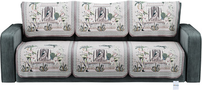 HOMESTIC Cotton 3 Seater Sofa Floral Cover(Pack of 6 Grey)
