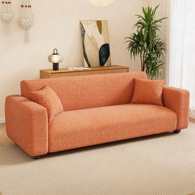 lukzer Jacquard Abstract 2 Seater Sofa Cover(Pastel Orange Abstract Design Pack of 1)