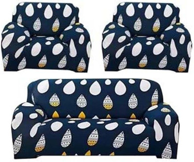 shringoori creations Polyester Abstract 3+1+1 Seater Sofa Cover(Blue Pack of 1)