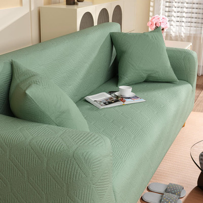 lukzer Jacquard Abstract 4 Seater Sofa Cover(Pastel Green Diamond Pattern Pack of 1)