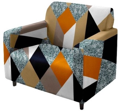 KriShyam Polyester Geometric Sofa Cover(Orange, Grey Pack of 1)