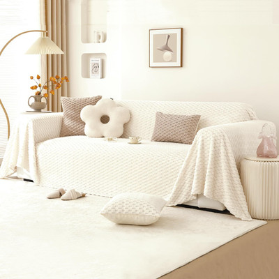 HOKiPO Fleece 3 Seater Sofa Plain Cover(Pack of 1 Pearl White)