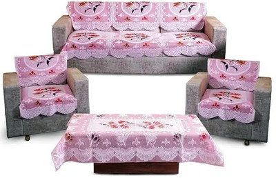 Mohit textiles Polyester Floral 3+2 Seater Sofa Cover(Pink Pack of 6)