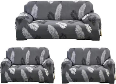 TONY STARK Polycotton Floral 3+1+1 Seater Sofa Cover(Dark Grey Fern Pack of 3)