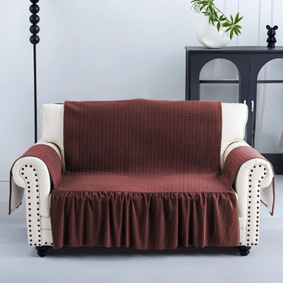 KUBER INDUSTRIES Velvet Checkered 2 Seater Sofa Cover(Maroon Pack of 1)