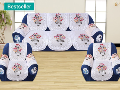 Sawan Polycotton 3+2 Seater Sofa Floral Cover(Pack of 16 White)