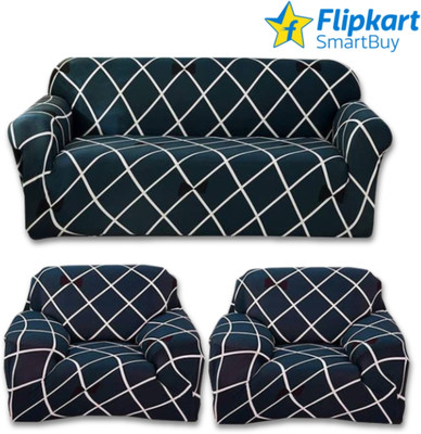Flipkart SmartBuy Polyester Geometric 3+1+1 Seater Sofa Cover(Blue Pack of 1)