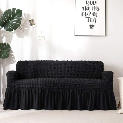 TONY STARK Polycotton Plain 3+1+1 Seater Sofa Cover(Black Pack of 1)