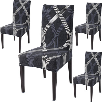 HOKiPO Polyester Abstract 4 Seater Chair Cover(Grey Pack of 4)