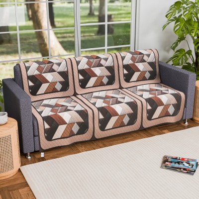 HOMESTIC Velvet Abstract Sofa Cover(White, Brown Pack of 6)