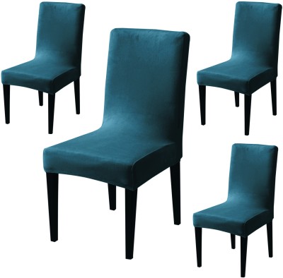 HOKiPO Velvet Plain Chair Cover(Peacock Blue Pack of 4)