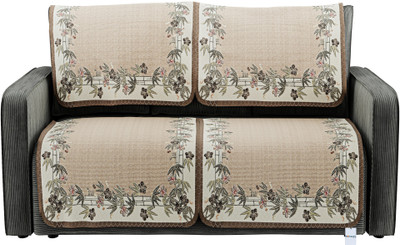 HOMESTIC Cotton 2 Seater Sofa Floral Cover(Pack of 4 Yellow, Brown)