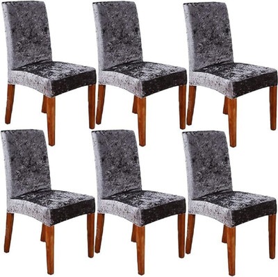 TURIYA Velvet 1 Seater Chair Plain Cover(Pack of 6 Dark Grey)