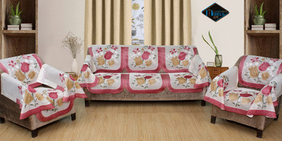 Mebels Joy Cotton 3+2 Seater Sofa Floral Cover(Pack of 16 Maroon)