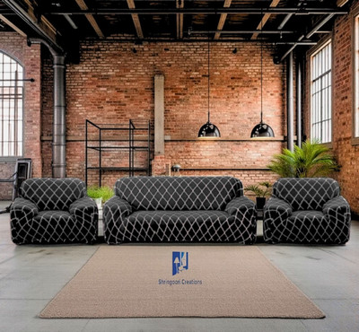 ADstore Polyester Checkered 3+1+1 Seater Sofa Cover(Black Pack of 1)