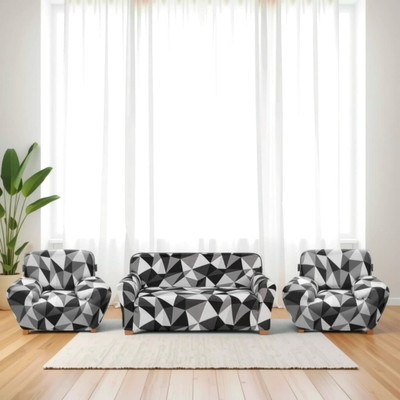 ADstore Polyester Geometric 3+1+1 Seater Sofa Cover(Black Pack of 1)