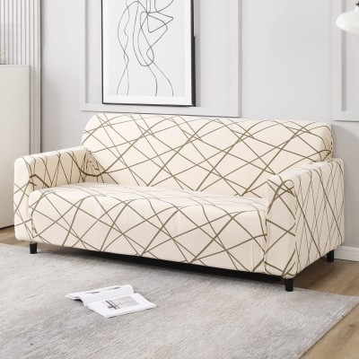 Rabhnoor Polyester Geometric Sofa Cover(Beige Pack of 1)