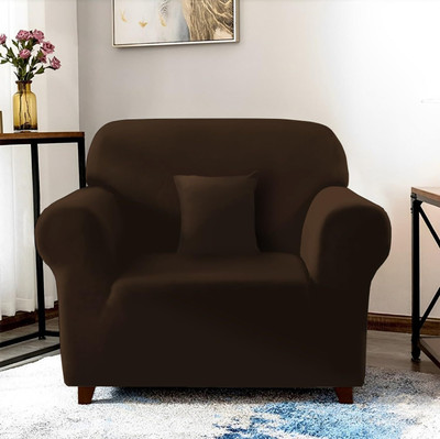 lukzer Polyester Plain 1 Seater Sofa Cover(Brown Pack of 1)