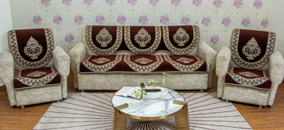 MHF Velvet, Chenille Damask 3+1+1 Seater Sofa Cover(Brown Pack of 6)