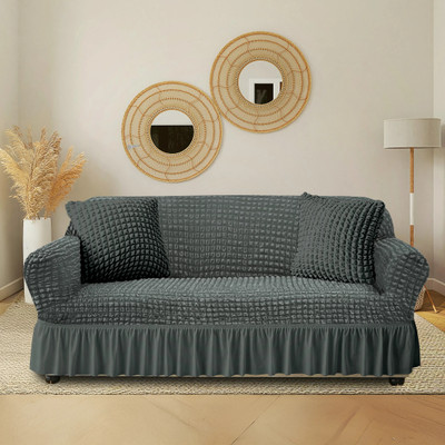 Cortina Polyester 3 Seater Sofa Polka Cover(Pack of 1 Grey)