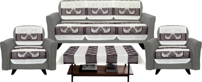 Bluegrass Polycotton, Lace Damask Sofa Cover(Brown, Beige Pack of 7)