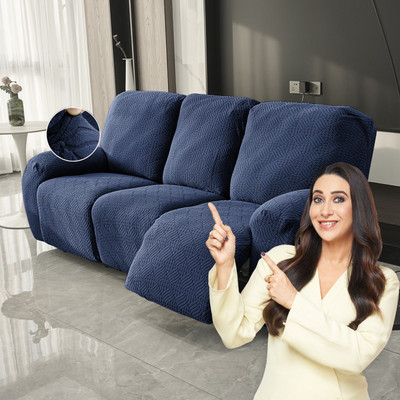 HOKiPO Jacquard 3 Seater Sofa Plain Cover(Pack of 1 Navy Blue)