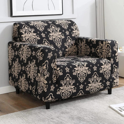 B BESTILO Polyester 1 Seater Sofa Paisley Cover(Pack of 1 Black, Gold)