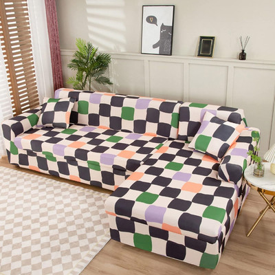 lukzer Polyester Geometric 3 Seater Sofa Cover(Multicolor Pack of 1)
