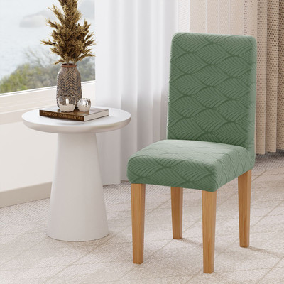 lukzer Jacquard 1 Seater Chair Plain Cover(Pack of 2 Pastel Green Leaf Trail)