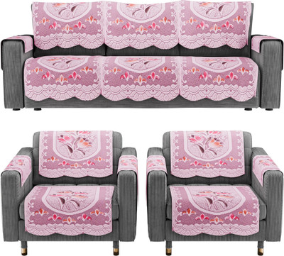 KUBER INDUSTRIES Cotton 3+2 Seater L-Shape Sofa Geometric Cover(Pack of 16 White & Pink)