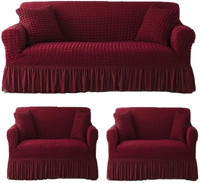 DEEJAY Polycotton Plain 3+1+1 Seater Sofa Cover(Red Pack of 3)