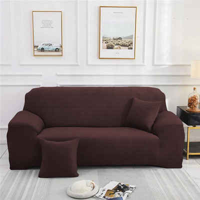 lukzer Jacquard Checkered 3 Seater Sofa Cover(Textured Brown Box Pattern Pack of 1)