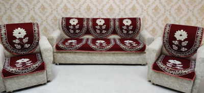 MHF Polycotton Floral 3+1+1 Seater Sofa Cover(Maroon Pack of 6)