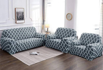 papsun Polyester 3+1+1 Seater Sofa Floral Cover(Pack of 1 Grey Daimond)