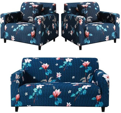 Rajivfab Polyester 3+1+1 Seater Sofa Floral Cover(Pack of 3 blue)