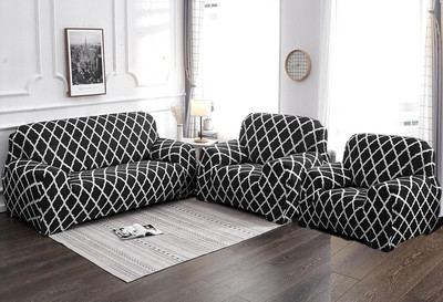 Gifts Island Polyester Geometric 3+1+1 Seater Sofa Cover(Black Diamond Pack of 3)