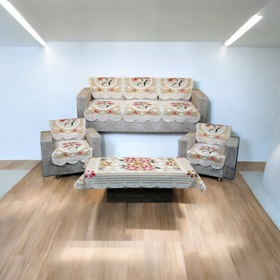 R2H2 Polyester Floral 3+2 Seater Sofa Cover(Yellow Pack of 6)