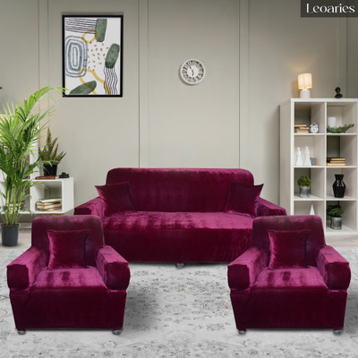 Leoaries Velvet Plain 3+1+1 Seater Sofa Cover(Wine Pack of 3)